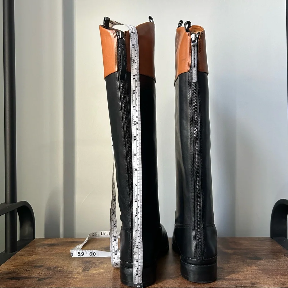 Franco Sarto Women's Meyer Knee High Riding Boots in black and brown leather 8.5